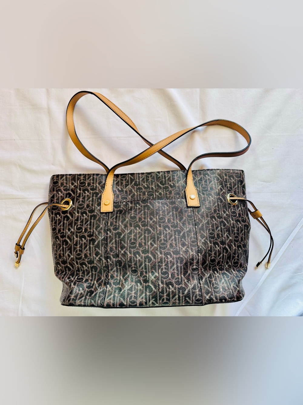 Calvin Klein Women’s Monogram Tote Bag in Brown with Tan Handles